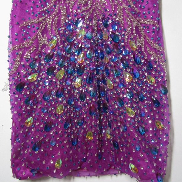 STRAPLESS Embellished L JEWELED Beaded Party Prom Mini Dress Magenta Cocktail - Picture 3 of 11